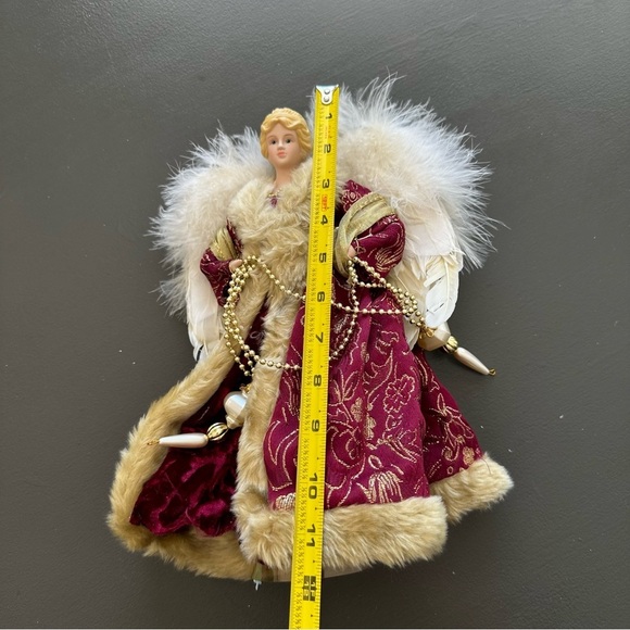 Vintage Christmas Angel Tree Topper Victorian Porcelain Red Feathers Wings Gold - Picture 4 of 13